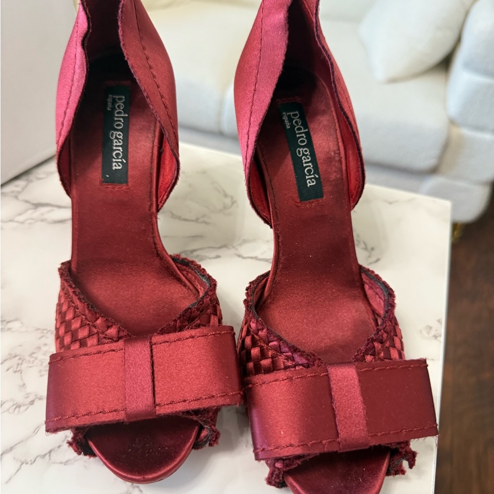 Pedro Garcia Red Satin Heels with Bow